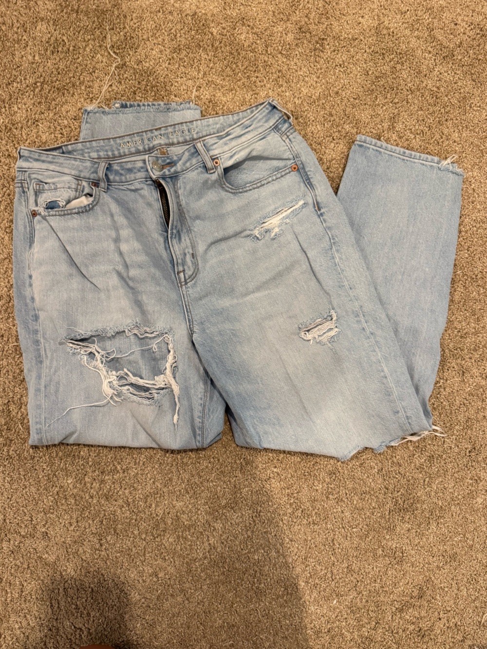 American Eagle Light Wash Distressed Straight Jeans